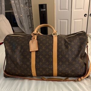 Louis Vuitton Monogram Canvas Travel Duffel in Brown with Tan Trim